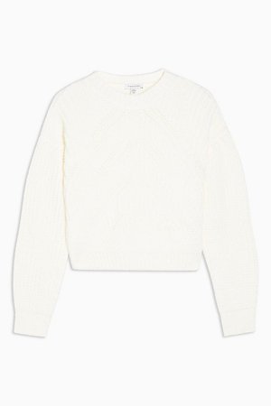 White Knitted Ribbed Balloon Sleeve Jumper | Topshop