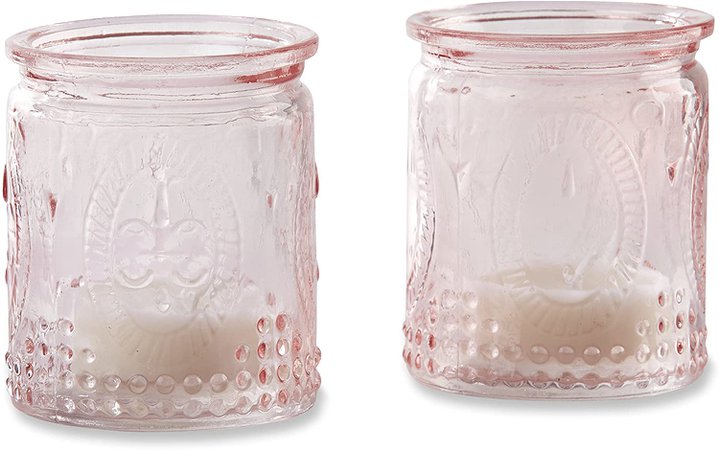 Amazon.com: Kate Aspen Vintage Glass Tea Light Holder (Set of 4), Pink: Kitchen & Dining