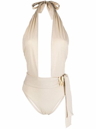 Shop Moschino plunge halterneck swimsuit with Express Delivery - FARFETCH