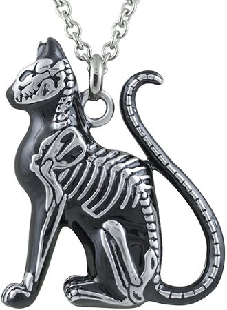 Amazon.com: Cat Necklace with Pendant - Feral Bones - Silver-Toned Stainless Steel Necklace 28” By Controse: Clothing