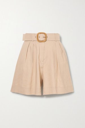 Mojito Belted Linen-blend Shorts - Tan