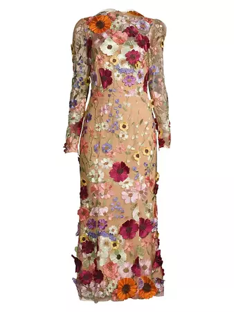 Shop Elliatt Shannon Floral Applique Midi-Dress | Saks Fifth Avenue