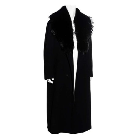 Men's Gianni Versace black cashmere wool oversized coat with fox fur, fw 1999 For Sale at 1stDibs