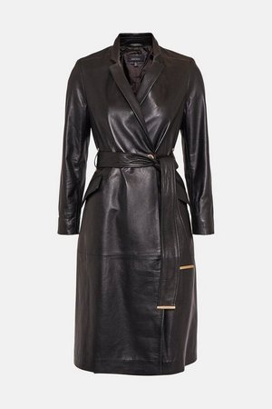 Leather Investment Notch Neck Coat. | Karen Millen