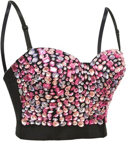 Amazon.com: Sexy Women's Push Up Beading Back Closure Rave Bras for Club Wear Outfit Performance S Bustier Tops Padded (Pink, L) : Clothing, Shoes & Jewelry