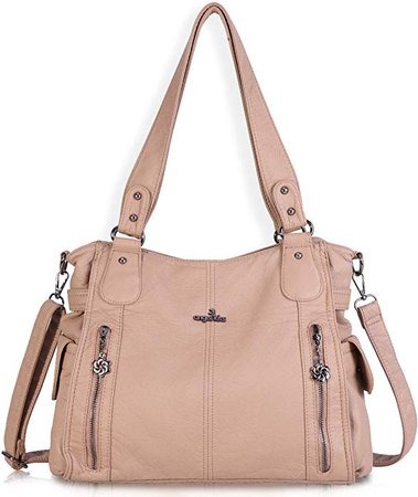 Amazon.com: Women Handbags Shoulder Bags Washed Leather Satchel Tote Bag Mutipocket Purse (1193-2 Apricot): Shoes