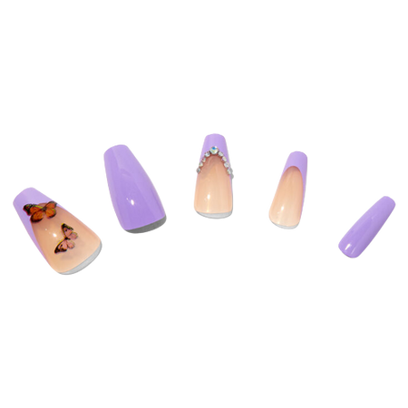 Claire's Butterfly Bling French Tip Squareletto Vegan Faux Nail Set