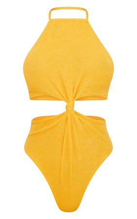 Hot Orange Rib Knot Cut Out Halter Bodysuit | PrettyLittleThing USA