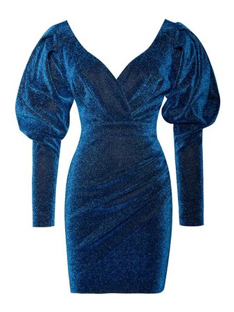 Santana Navy Blue Puff Sleeve Glitter Dress – Miss Circle