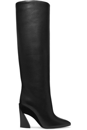 Salvatore Ferragamo | Antea suede-trimmed textured-leather knee boots | NET-A-PORTER.COM
