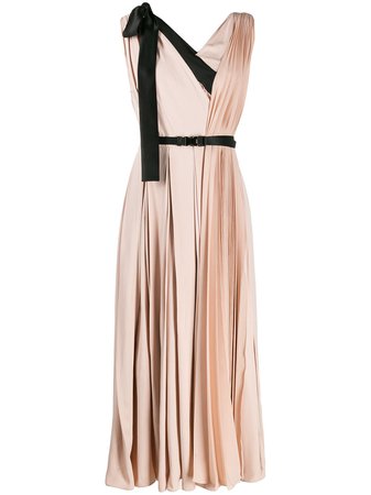 Pink Prada Contrast Details Pleated Midi Dress | Farfetch.com