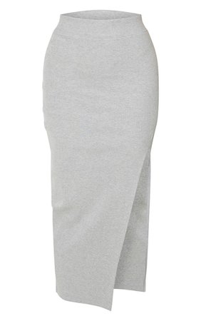 Tall Grey Heavy Rib Midi Skirt - New In | PrettyLittleThing USA
