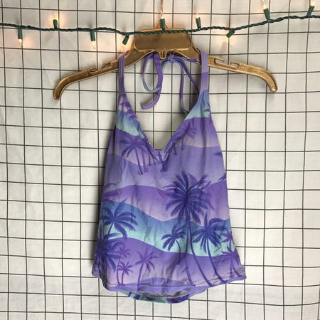 SALE 90's Palm Tree Print Blue & Purple Sunset Swim | Etsy