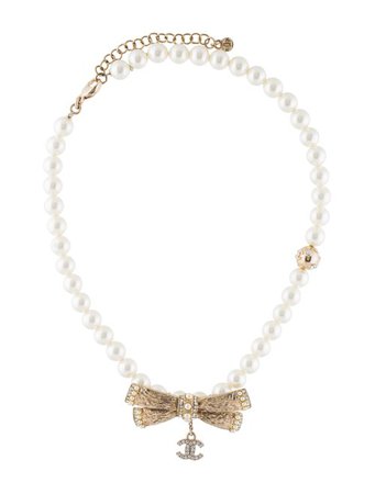 Chanel Strass & Faux Pearl Bow Bead Necklace - Necklaces - CHA346654 | The RealReal
