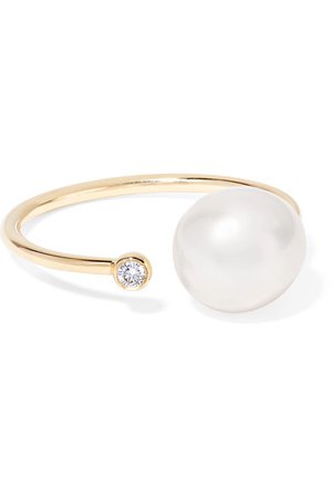 Mizuki | 14-karat gold, pearl and diamond ring | NET-A-PORTER.COM