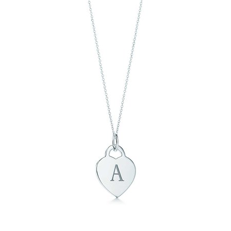 Alphabet heart tag letter charm in silver on a chain. Letters A-Z available. | Tiffany & Co.