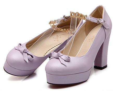 Purple  Princess Dolly Bows Platform High Heel PU Shoes
