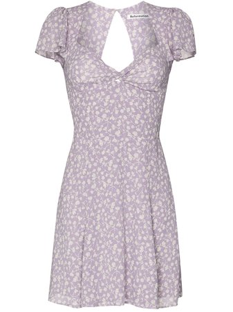 Purple & white Reformation Kenni printed mini dress 1306343GVV - Farfetch