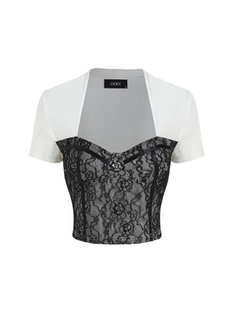 white and black lace top
