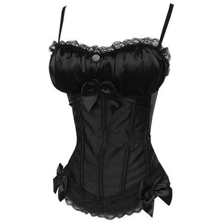 black goth gothic string strap corset tanktop with frills and a bow