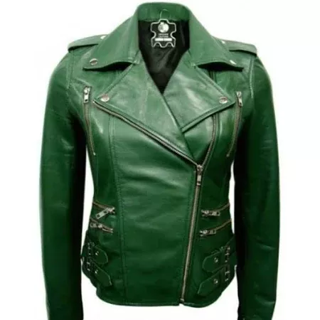Elegant Brando Classic Green Leather Jacket Woman's - Green - Leather - S