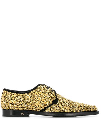 Dolce & Gabbana Crystal Embroidered Derby Shoes A10568AX411 Gold | Farfetch