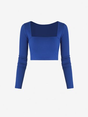 Ribbed Square Neck Crop T Shirt In BLUE | ZAFUL 2022