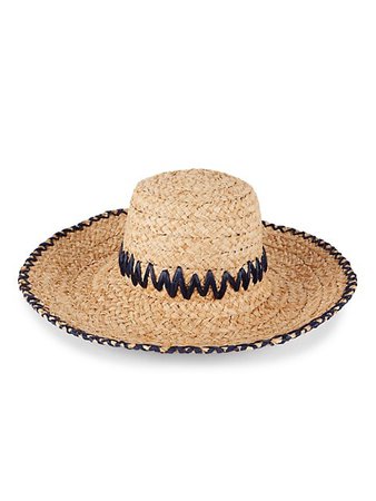 Raffaello Bettini Zig-Zag Embroidered Large Braided Straw Hat | SaksFifthAvenue