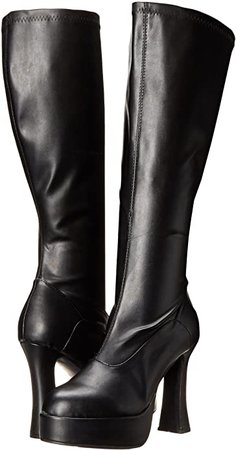 (Black Leather) Ellie Women's Chacha Boots - 5-Inch Platform Go Go Boots | Mid-Calf