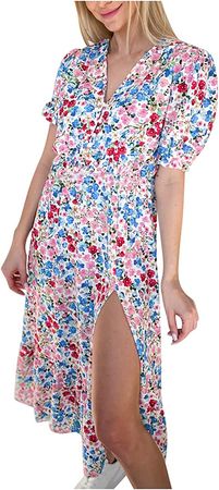 Women's Summer Boho Midi Dresses Floral V Neck Cap Sleeve Beach Crochet Lace Long Maxi Dress at Amazon Women’s Clothing store