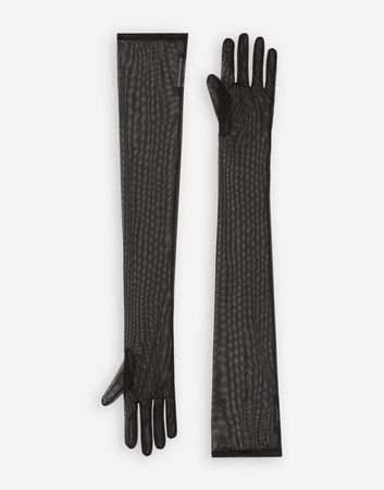 KIM DOLCE&GABBANA Long stretch tulle gloves in Black for | Dolce&Gabbana® US