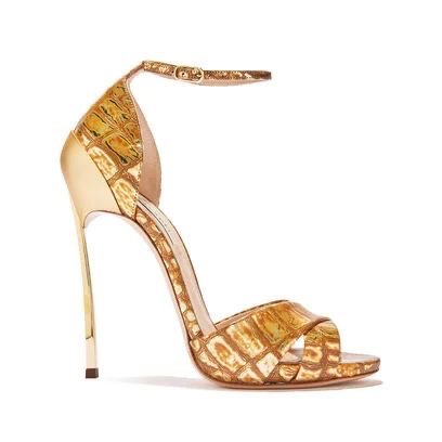 casadei gold velvet shoes