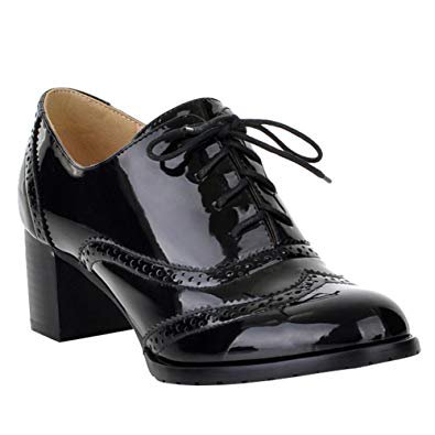 Carol Shoes Casual Women's Lace-up Fashion Chunky Middle Heel Oxfords Shoes