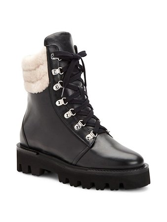 Shop Aquatalia Alyssa Shearling-Trim Leather Hiking Boots | Saks Fifth Avenue