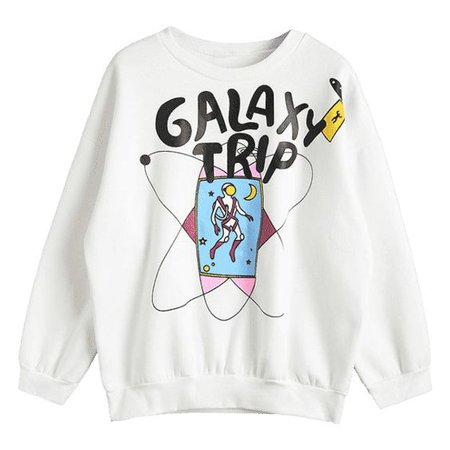 Graphic Galaxy Trip Fleeced Sweatshirt White