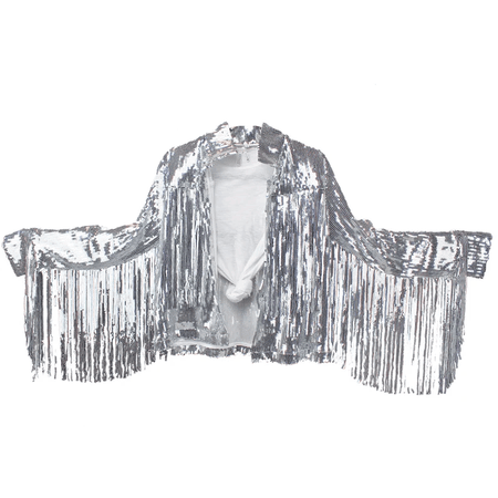 Silver Sequined Fringe Bolero Jacket Dolly Cowboy Western Statement Piece $350