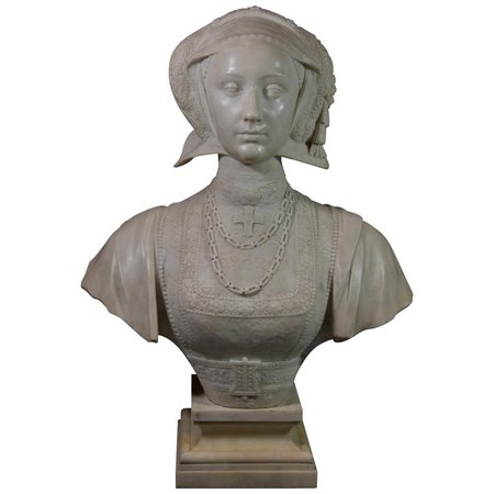 Finely Carved 19th Century Lifesize Carrara Marble Figure of Anne of Cleves For Sale at 1stdibs