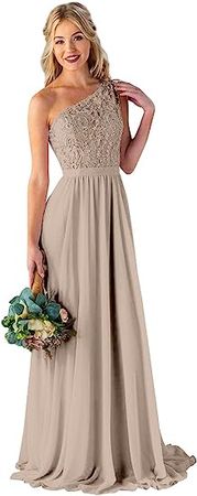 Amazon.com: BOLENSYE One Shoulder Bridesmaid Dresses Long Chiffon Lace Formal Evening Party Gown with Pockets : Clothing, Shoes & Jewelry