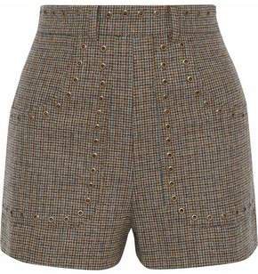 Eyelet-embellished Houndstooth Wool Shorts
