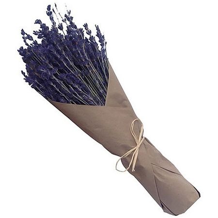 bundle of lavender wrapped in brown paper