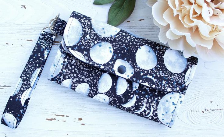 Celestial Moon Phases Womens wallet and wrist strap style | Etsy