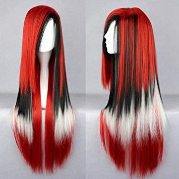black and red and white hair wig