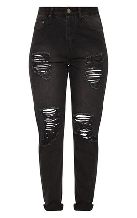 Pretty Little Things - Distressed Mom Jeans (Black)