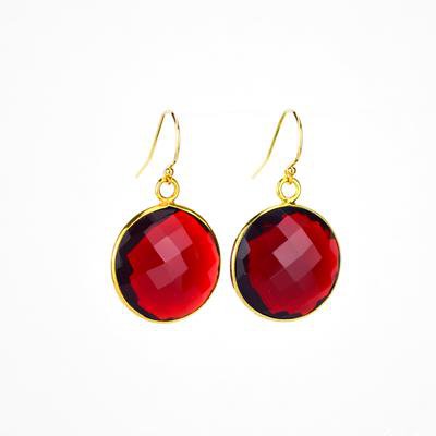 Garnet large round Vermeil Gold or Sterling Silver Earrings - January - Danique Jewelry
