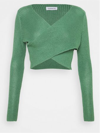 even & odd cross front jumper green knit sweater Uni