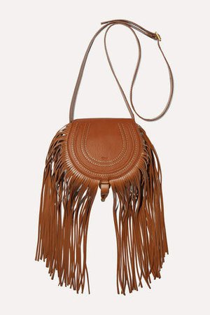 Marcie Mini Fringed Textured-leather Shoulder Bag - Tan