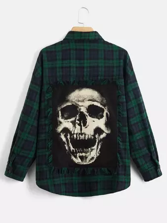 Is That The New Grunge Tartan and Skull Print Drop Shoulder Shirt ??| ROMWE USA