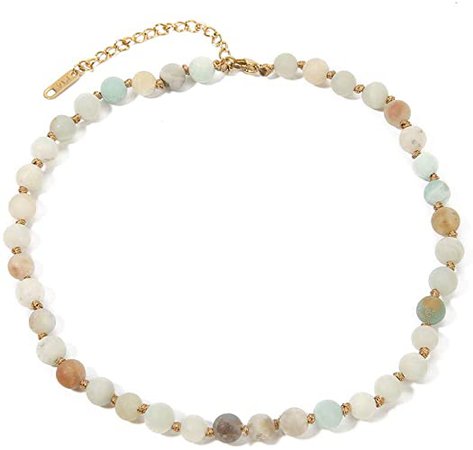 Amazon.com: BALIBALI Semi Precious Stone Beaded Choker Necklace 14K Gold Plated Natural Stone Double Strand Necklace Layered Short Necklaces: Clothing, Shoes & Jewelry