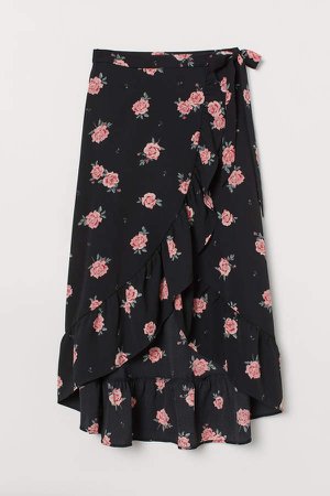 Creped Wrap-front Skirt - Black