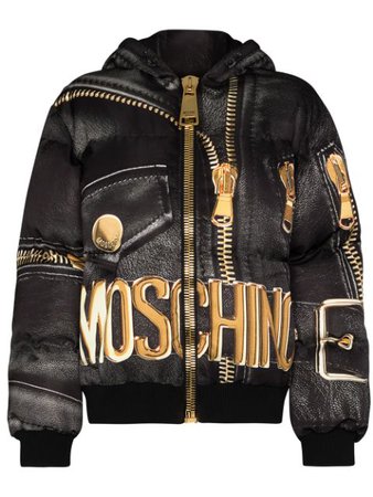 Shop black Moschino Marco Biker-print puffer jacket with Express Delivery - Farfetch